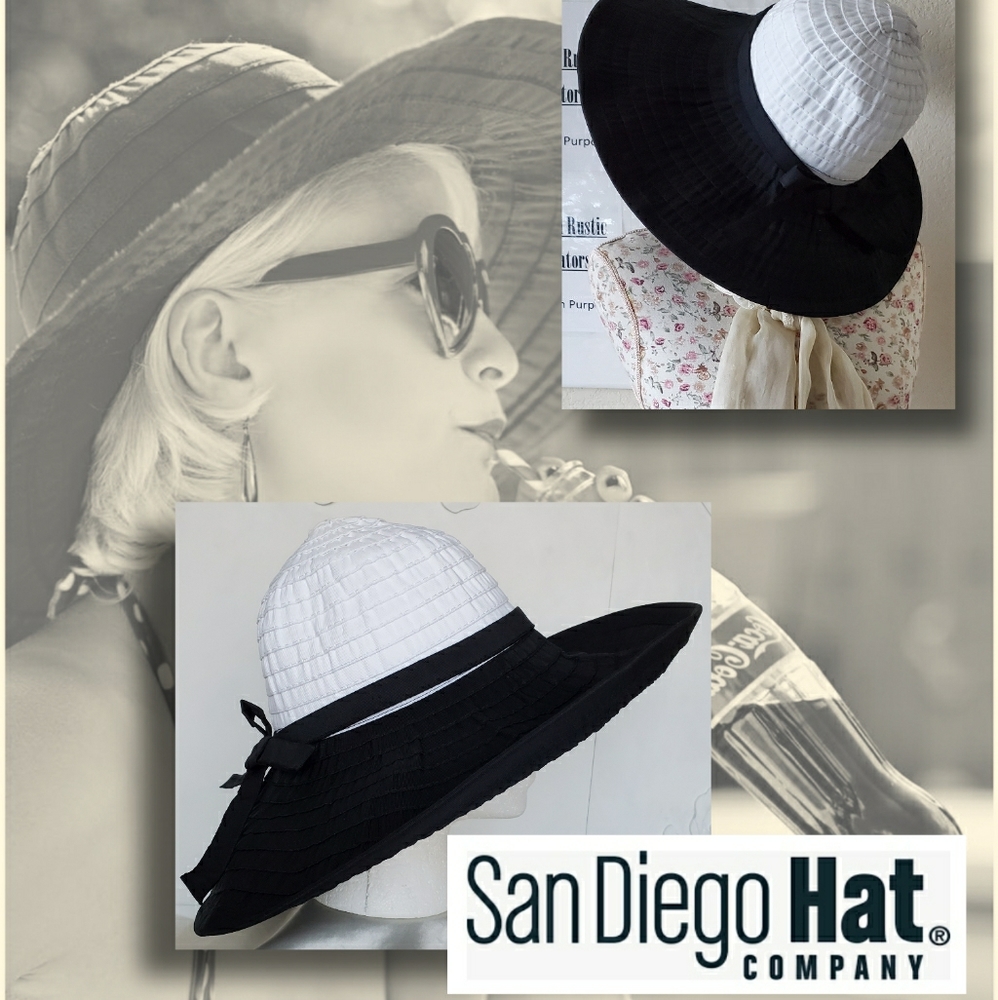🤠 White & Navy Shapeable Wide Brim Sun Hat